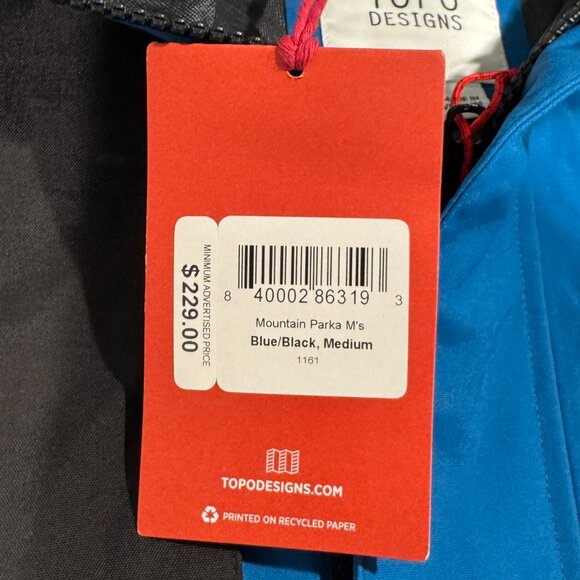 NWT Topo Designs Mountain Parka Men's Sz Medium Blue/Black‎ MSRP $229 Snowboard - Picture 3 of 8